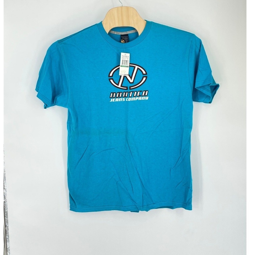NWT Nautica Mens T-Shirt L Large Short Sleeve Blue Graphic Logo 5K1133